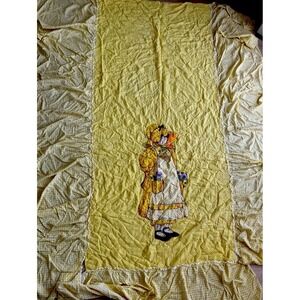 Vtg 70s Holly Hobby Thin Bedspread Cottagecore‎ Prairie Yellow Plaid Ruffle Twin